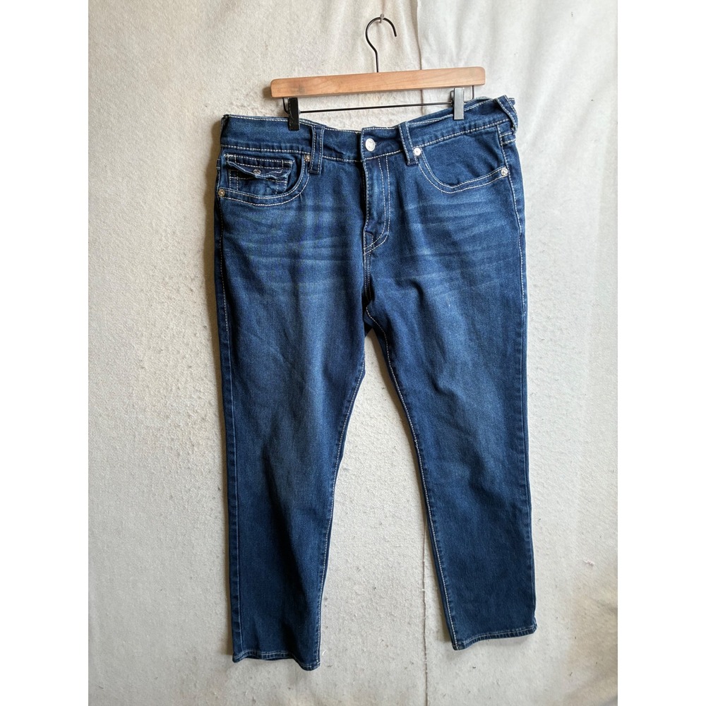 True Religion Geno Relaxed Slim Jeans Dark Wash Blue Denim Mens 38x30